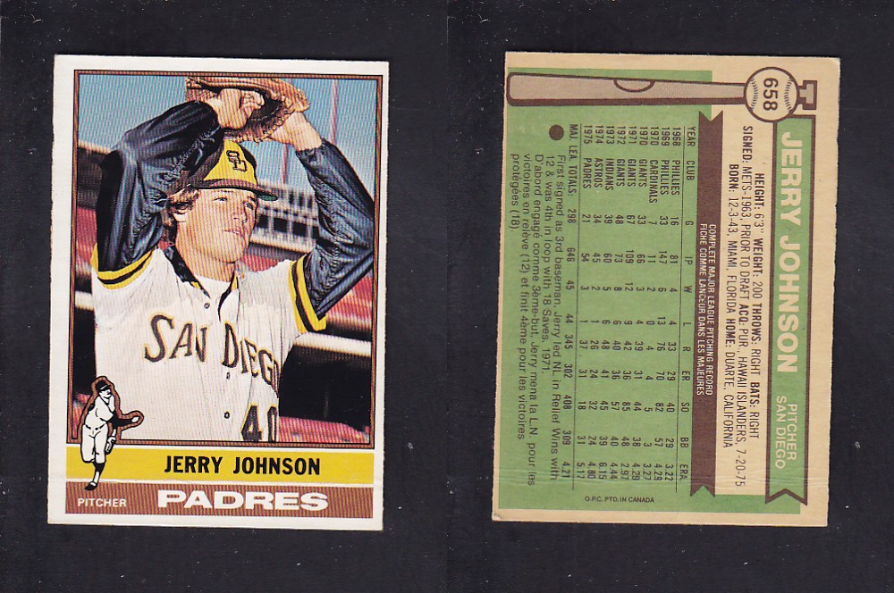 1976 O-PEE-CHEE BASEBALL CARD #658 J. JOHNSON photo 1976 O-PEE-CHEE BASEBALL CARD #658 J. JOHNSON photo