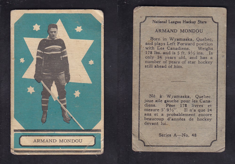1933-34 O-PEE-CHEE HOCKEY CARD SER. A #48 A. MONDOU photo 1933-34 O-PEE-CHEE HOCKEY CARD SER. A #48 A. MONDOU photo
