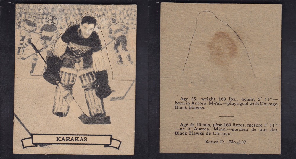 1936-37 O-PEE-CHEE HOCKEY CARD SER. D #107 M. KARAKAS photo 1936-37 O-PEE-CHEE HOCKEY CARD SER. D #107 M. KARAKAS photo