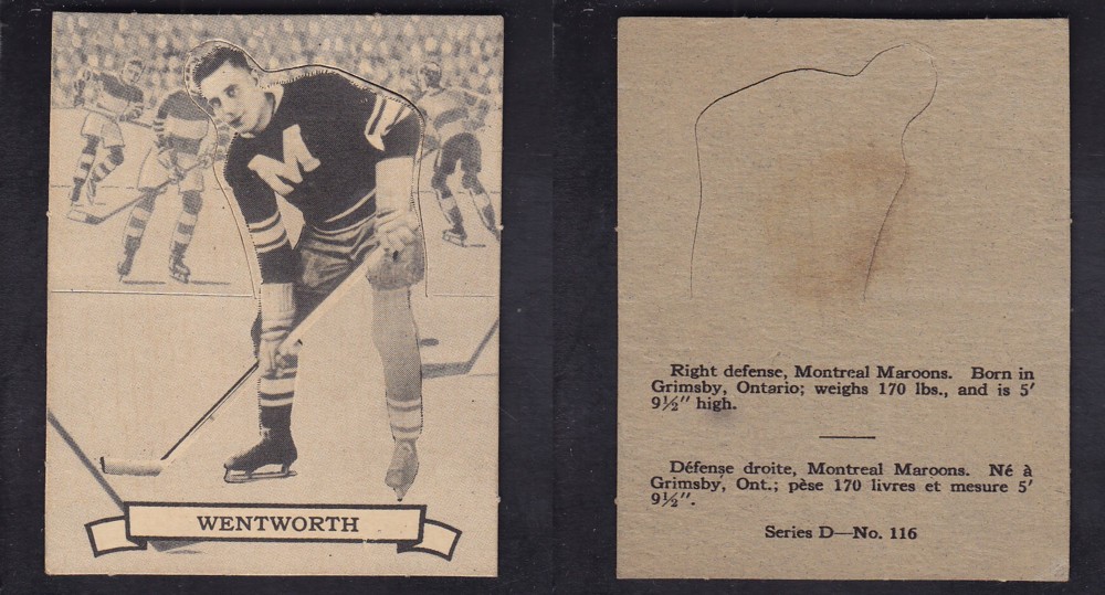 1936-37 O-PEE-CHEE HOCKEY CARD SER. D #116 C. WENTWORTH photo 1936-37 O-PEE-CHEE HOCKEY CARD SER. D #116 C. WENTWORTH photo