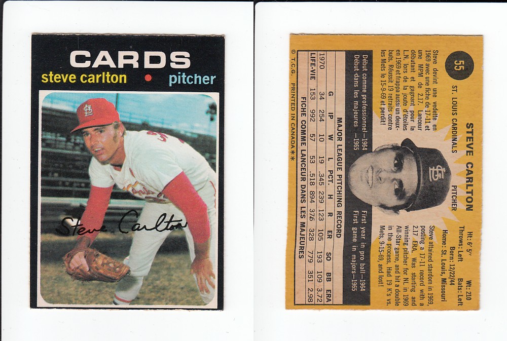 1971 O-PEE-CHEE BASEBALL CARD #55 S. CARLTON photo 1971 O-PEE-CHEE BASEBALL CARD #55 S. CARLTON photo