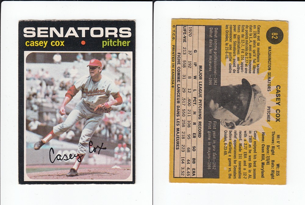 1971 O-PEE-CHEE BASEBALL CARD #82 C. COX photo 1971 O-PEE-CHEE BASEBALL CARD #82 C. COX photo
