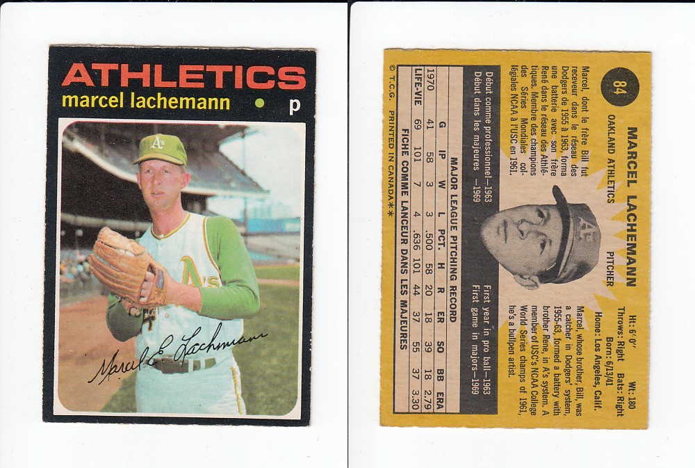 1971 O-PEE-CHEE BASEBALL CARD #84 M. LACHEMANN photo 1971 O-PEE-CHEE BASEBALL CARD #84 M. LACHEMANN photo