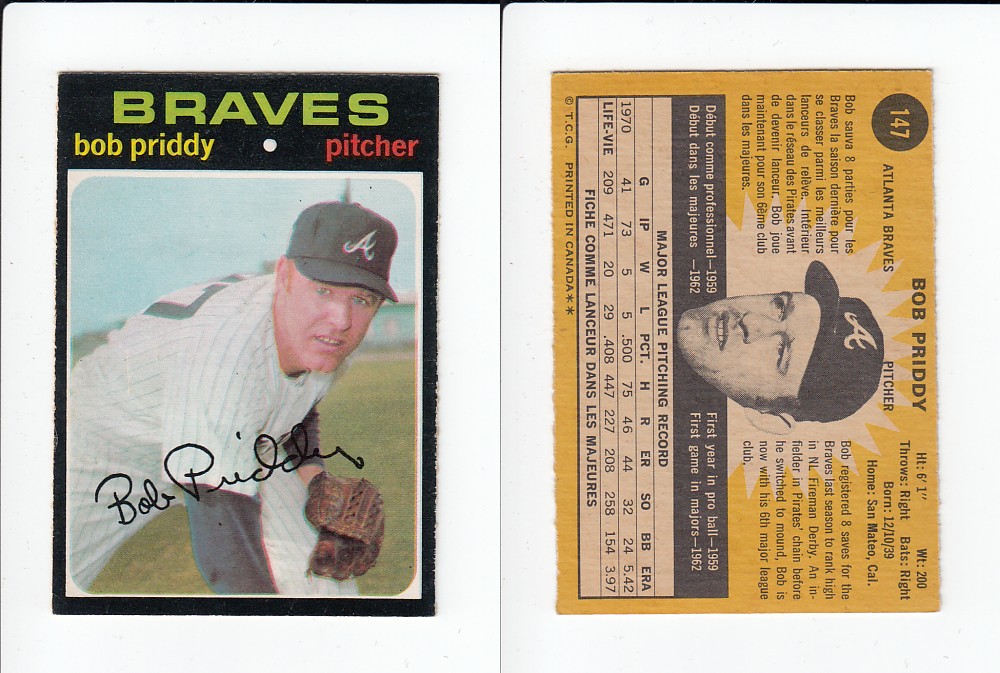 1971 O-PEE-CHEE BASEBALL CARD #147 B. PRIDDY photo 1971 O-PEE-CHEE BASEBALL CARD #147 B. PRIDDY photo