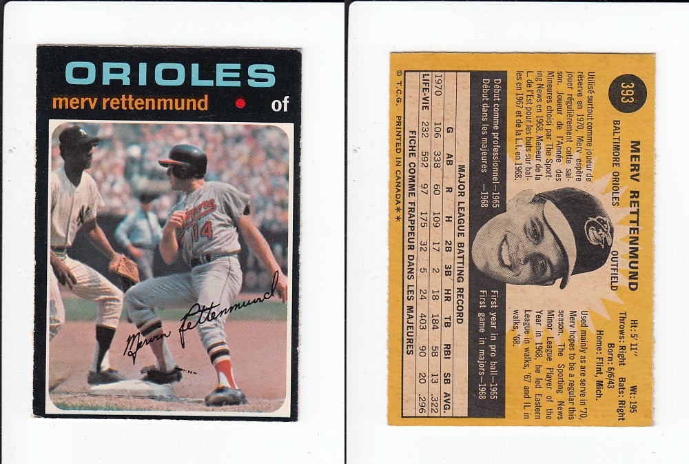 1971 O-PEE-CHEE BASEBALL CARD #393 M. RETTENMUND photo 1971 O-PEE-CHEE BASEBALL CARD #393 M. RETTENMUND photo