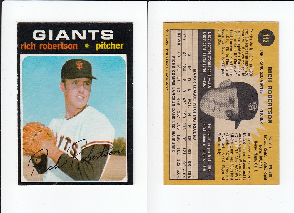 1971 O-PEE-CHEE BASEBALL CARD #443 R. ROBERTSON photo 1971 O-PEE-CHEE BASEBALL CARD #443 R. ROBERTSON photo