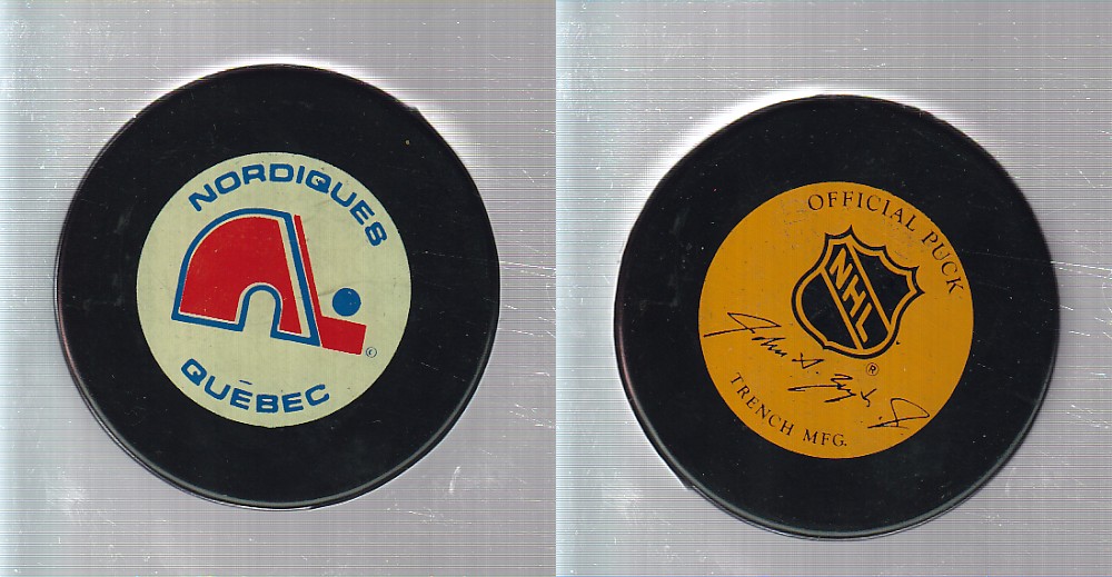 1985-92 GENERAL TIRE GT0 QUEBEC NORDIQUES GAME PUCK photo