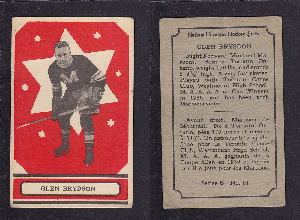 1933-34 O-PEE-CHEE HOCKEY CARD #64 G. BRYDSON photo 1933-34 O-PEE-CHEE HOCKEY CARD #64 G. BRYDSON photo