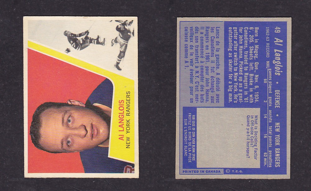 1963-64 TOPPS HOCKEY CARDS #49 A. LANGLOIS photo 1963-64 TOPPS HOCKEY CARDS #49 A. LANGLOIS photo