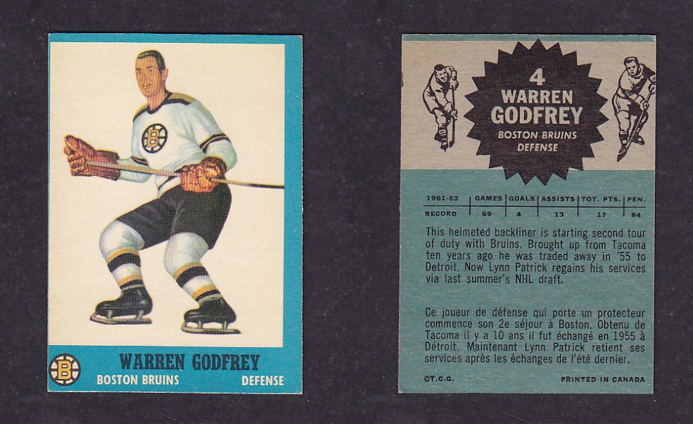 1962-63 TOPPS HOCKEY CARD #4 W. GODFREY photo 1962-63 TOPPS HOCKEY CARD #4 W. GODFREY photo