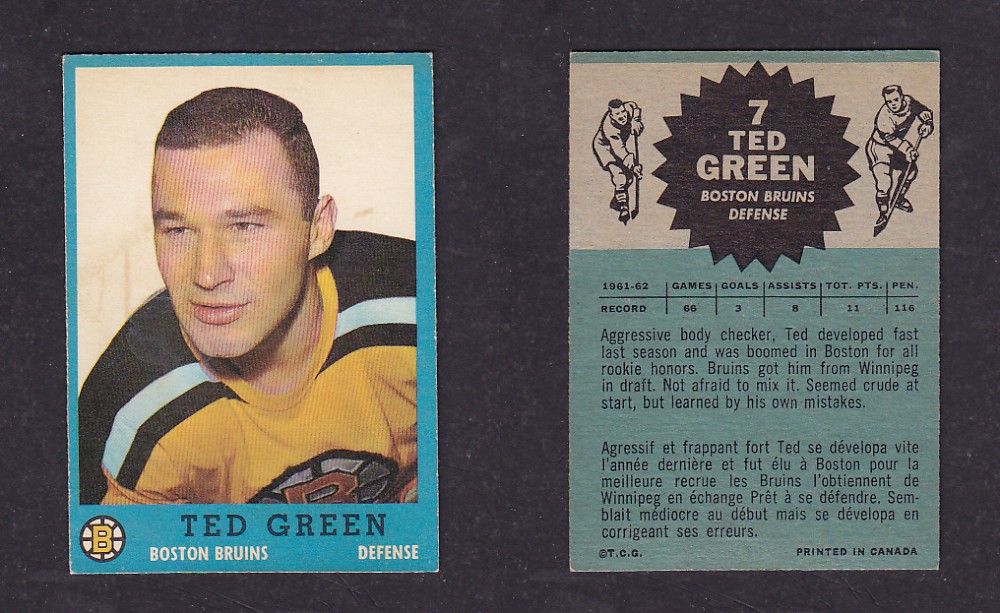 1962-63 TOPPS HOCKEY CARD #7 T. GREEN photo 1962-63 TOPPS HOCKEY CARD #7 T. GREEN photo