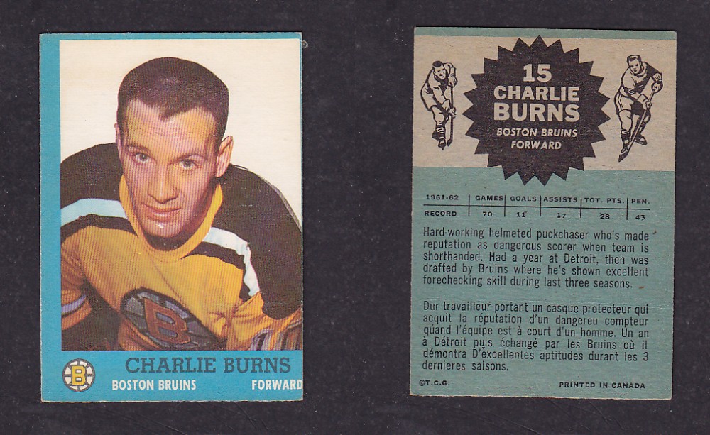 1962-63 TOPPS HOCKEY CARD #15 C. BURNS photo 1962-63 TOPPS HOCKEY CARD #15 C. BURNS photo