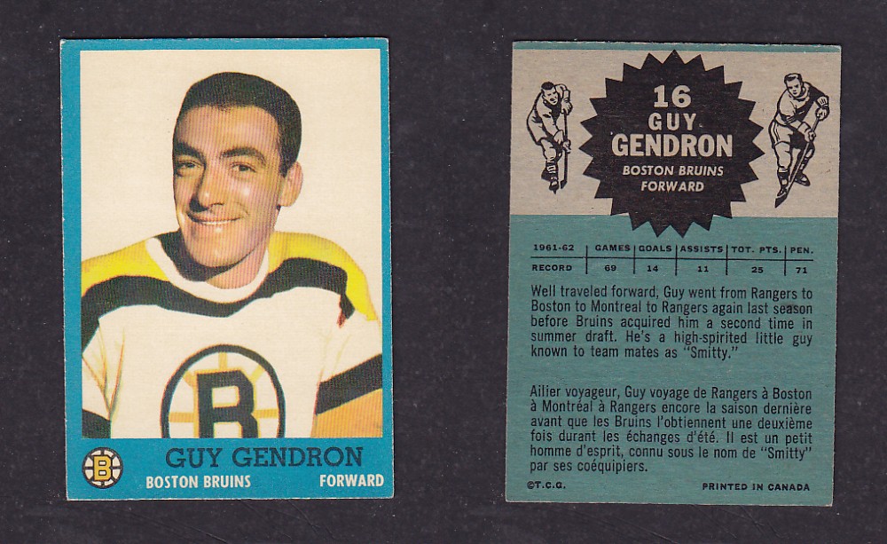 1962-63 TOPPS HOCKEY CARD #16 G. GENDRON photo 1962-63 TOPPS HOCKEY CARD #16 G. GENDRON photo