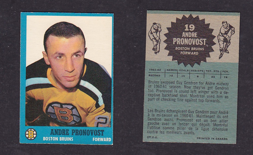 1962-63 TOPPS HOCKEY CARD #19 A. PRONOVOST photo 1962-63 TOPPS HOCKEY CARD #19 A. PRONOVOST photo