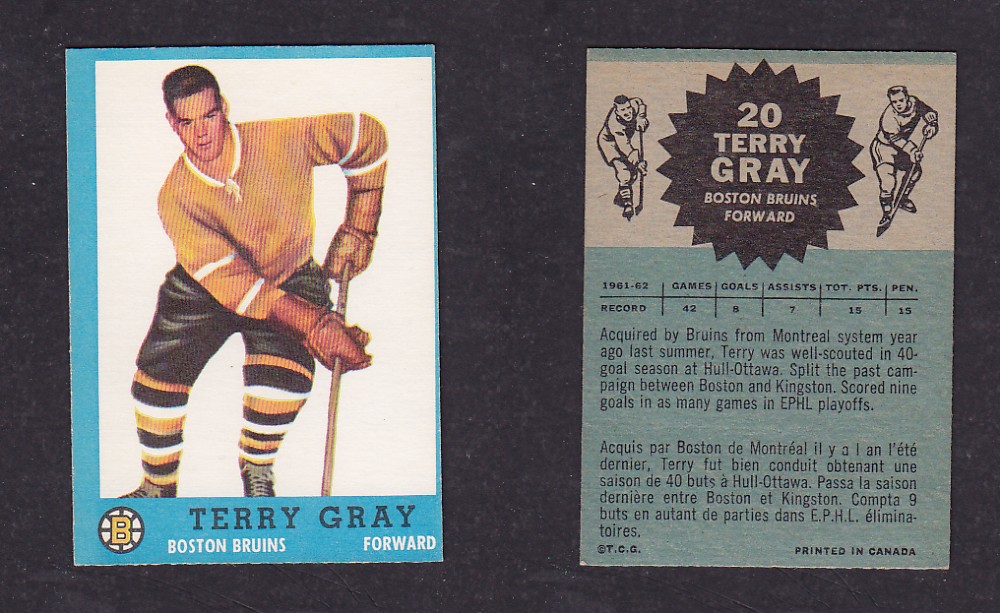 1962-63 TOPPS HOCKEY CARD #20 T. GRAY photo 1962-63 TOPPS HOCKEY CARD #20 T. GRAY photo