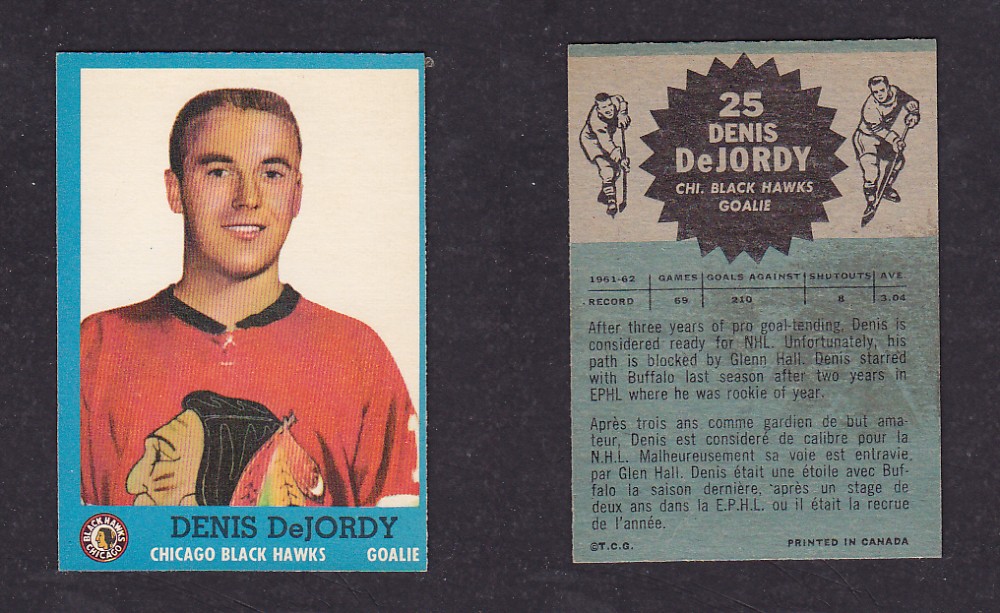 1962-63 TOPPS HOCKEY CARD #25 D. DEJORDY photo 1962-63 TOPPS HOCKEY CARD #25 D. DEJORDY photo