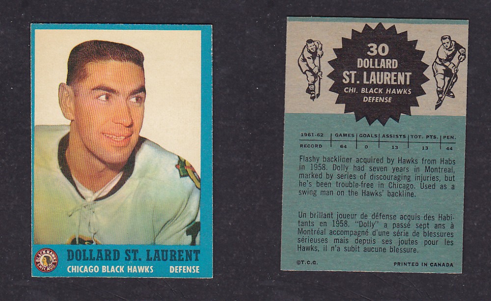 1962-63 TOPPS HOCKEY CARD #30 D. ST. LAURENT photo 1962-63 TOPPS HOCKEY CARD #30 D. ST. LAURENT photo