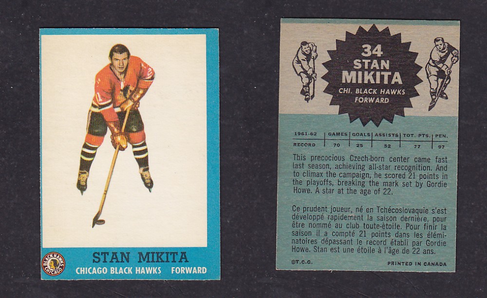 1962-63 TOPPS HOCKEY CARD #34 S. MIKITA photo 1962-63 TOPPS HOCKEY CARD #34 S. MIKITA photo