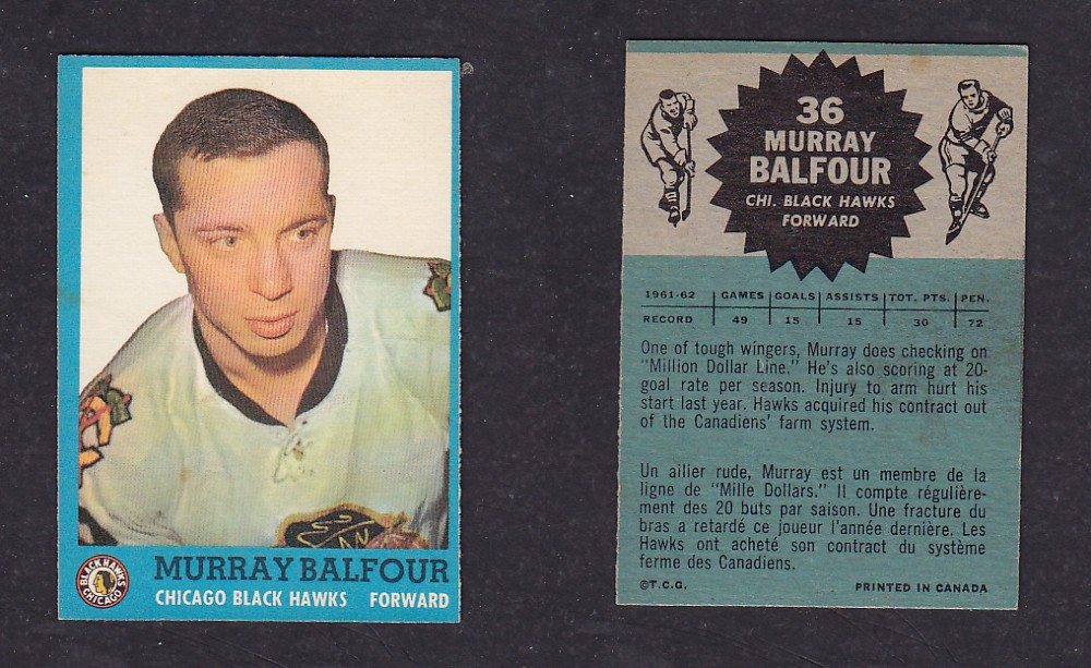 1962-63 TOPPS HOCKEY CARD #36 M. BALFOUR photo 1962-63 TOPPS HOCKEY CARD #36 M. BALFOUR photo