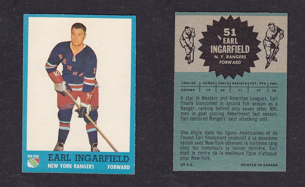 1962-63 TOPPS HOCKEY CARD #51 E. INGARFIELD photo 1962-63 TOPPS HOCKEY CARD #51 E. INGARFIELD photo