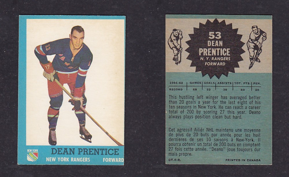 1962-63 TOPPS HOCKEY CARD #53 D. PRENTICE photo 1962-63 TOPPS HOCKEY CARD #53 D. PRENTICE photo