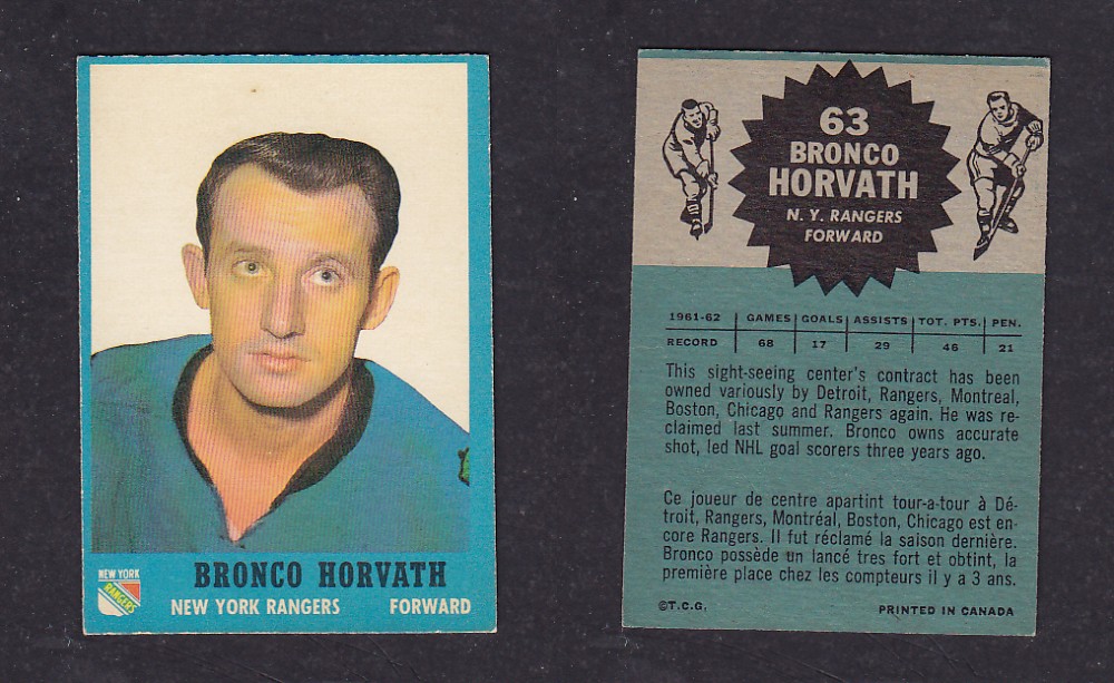 1962-63 TOPPS HOCKEY CARD #63 B. HORVATH photo 1962-63 TOPPS HOCKEY CARD #63 B. HORVATH photo