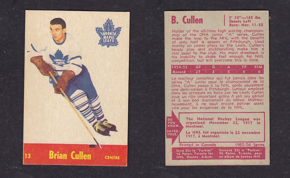 1955-56 PACK HURTS HOCKEY CARD #13 B. CULLEN photo