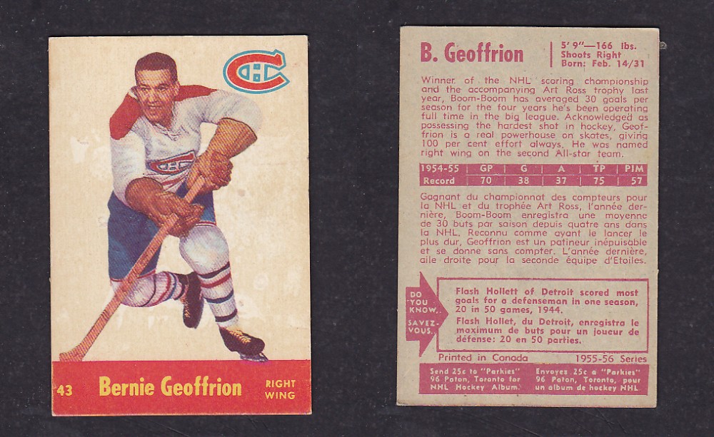 1955-56 PACK HURTS HOCKEY CARD #43 B. GEOFFRION photo