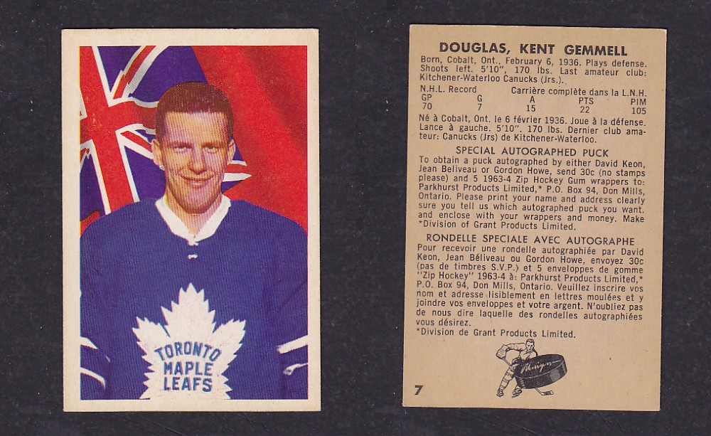 1963-64 PARKHURST HOCKEY CARD #7 K. DOUGLAS photo 1963-64 PARKHURST HOCKEY CARD #7 K. DOUGLAS photo