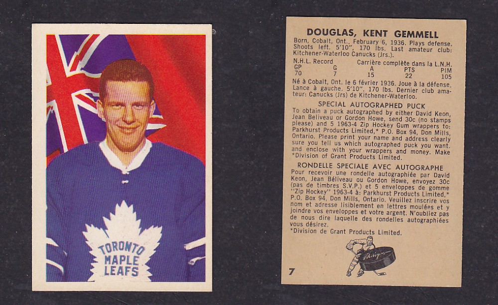 1963-64 PARKHURST HOCKEY CARD #7 K. DOUGLAS photo 1963-64 PARKHURST HOCKEY CARD #7 K. DOUGLAS photo