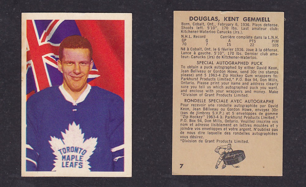 1963-64 PARKHURST HOCKEY CARD #7 K. DOUGLAS photo 1963-64 PARKHURST HOCKEY CARD #7 K. DOUGLAS photo