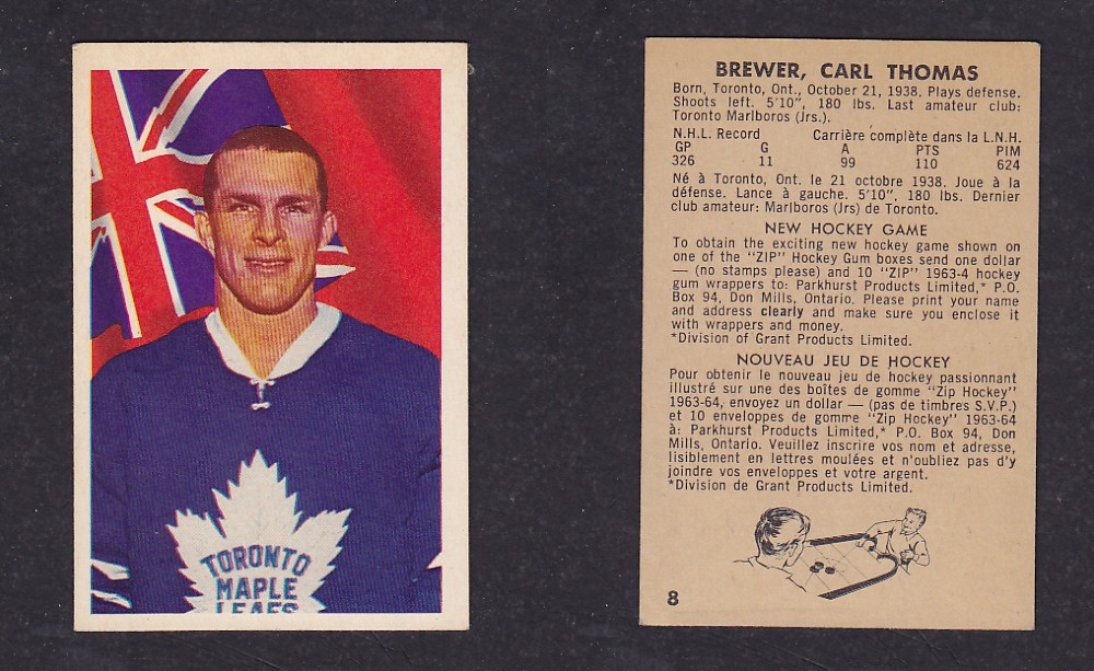 1963-64 PARKHURST HOCKEY CARD #8 C. BREWER photo 1963-64 PARKHURST HOCKEY CARD #8 C. BREWER photo