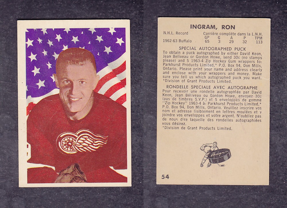 1963-64 PARKHURST HOCKEY CARD #54 R. INGRAM photo 1963-64 PARKHURST HOCKEY CARD #54 R. INGRAM photo