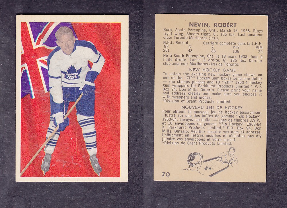 1963-64 PARKHURST HOCKEY CARD #70 R. NEVIN photo