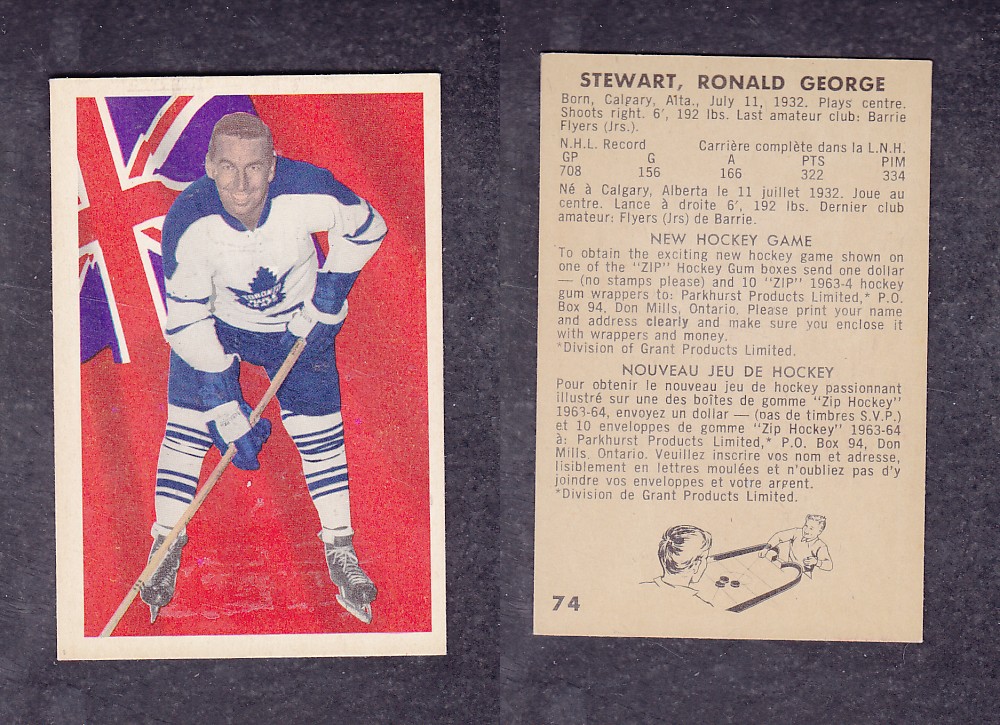 1963-64 PARKHURST HOCKEY CARD #74 R. STEWART photo 1963-64 PARKHURST HOCKEY CARD #74 R. STEWART photo