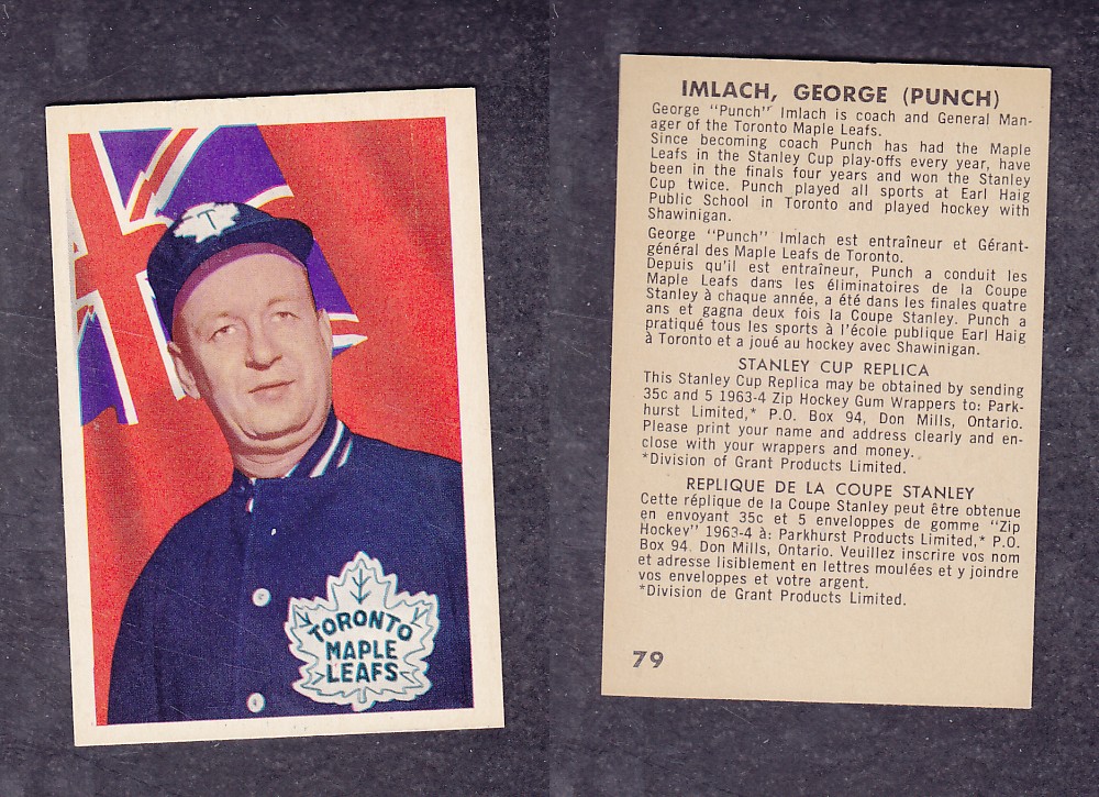 1963-64 PARKHURST HOCKEY CARD #79 G. IMLACH photo 1963-64 PARKHURST HOCKEY CARD #79 G. IMLACH photo