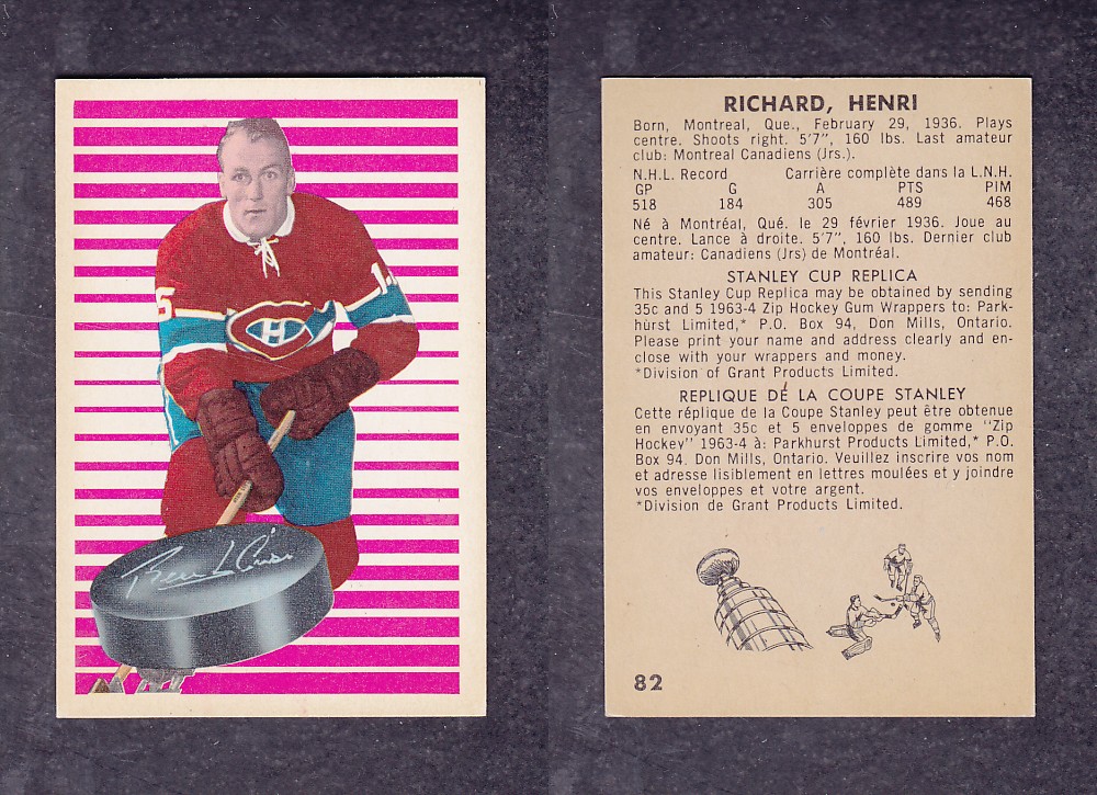 1963-64 PARKHURST HOCKEY CARD #82 H. RICHARD photo 1963-64 PARKHURST HOCKEY CARD #82 H. RICHARD photo