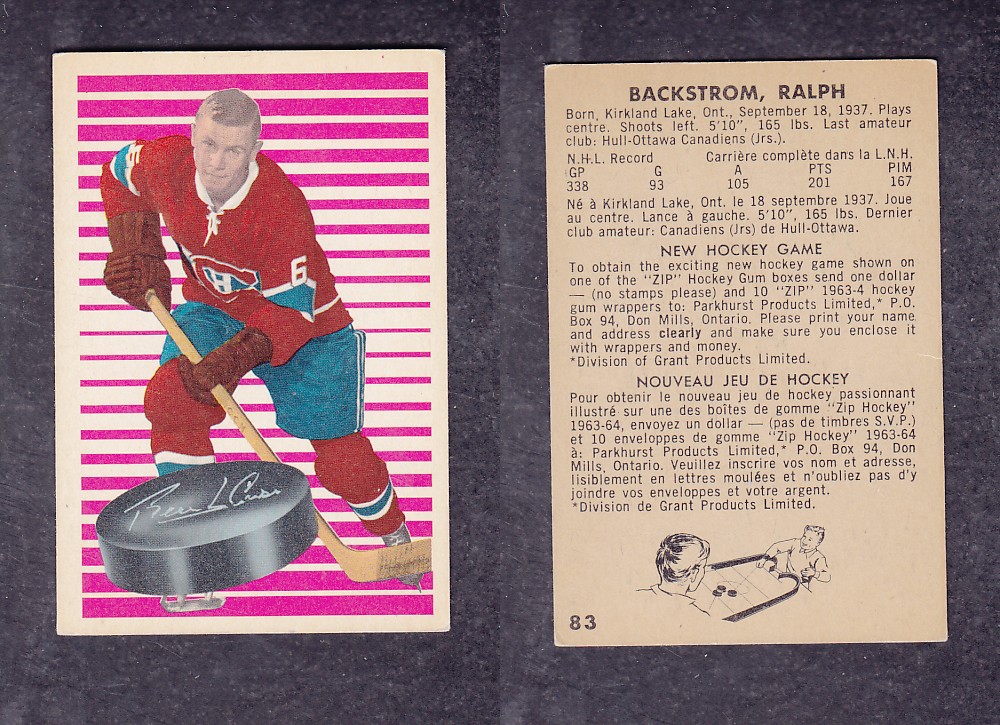 1963-64 PARKHURST HOCKEY CARD #83 R. BACKSTROM photo 1963-64 PARKHURST HOCKEY CARD #83 R. BACKSTROM photo