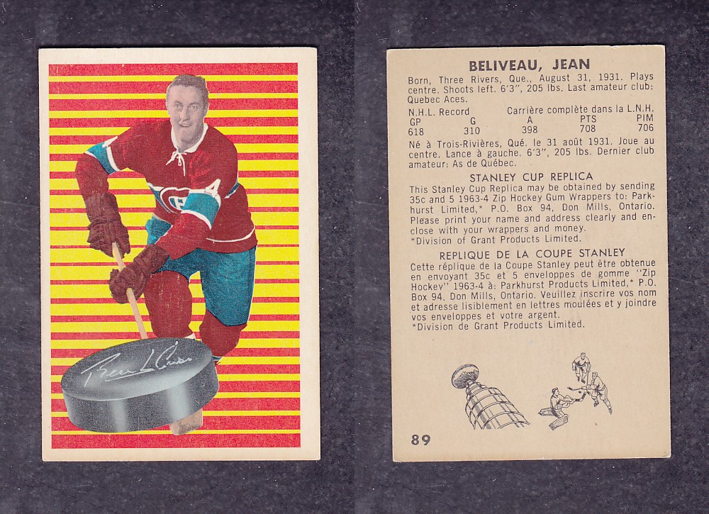 1963-64 PARKHURST HOCKEY CARD #89 J. BELIVEAU photo 1963-64 PARKHURST HOCKEY CARD #89 J. BELIVEAU photo
