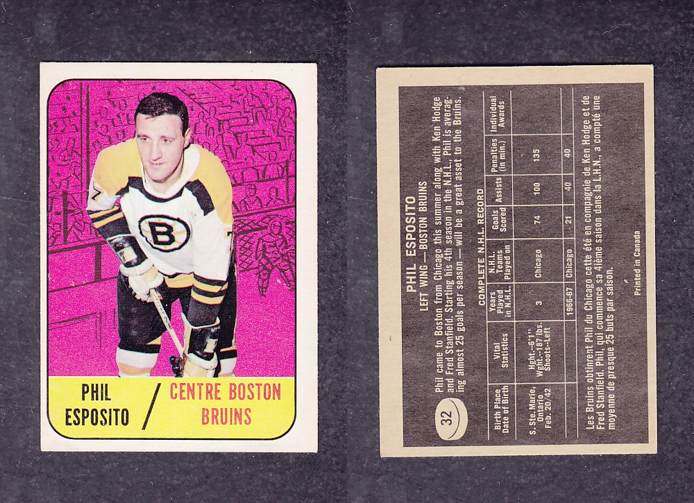 1967-68 TOPPS HOCKEY CARD #32 P. ESPOSITO photo 1967-68 TOPPS HOCKEY CARD #32 P. ESPOSITO photo
