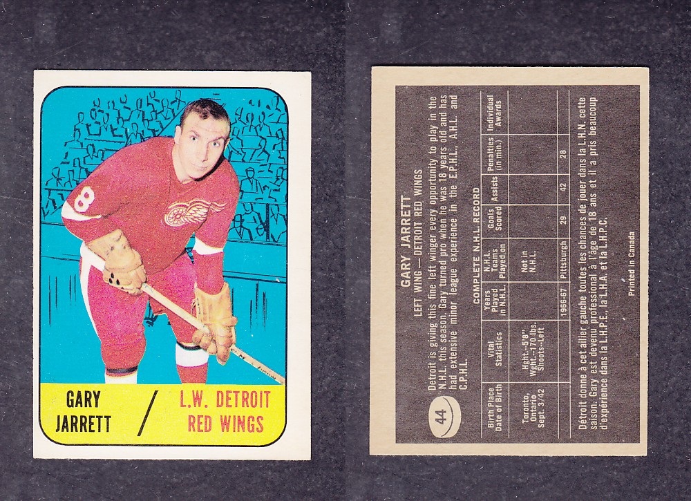 1967-68 TOPPS HOCKEY CARD #44 G. JARRETT photo 1967-68 TOPPS HOCKEY CARD #44 G. JARRETT photo