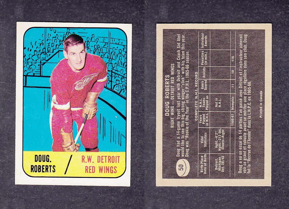 1967-68 TOPPS HOCKEY CARD #50 D. ROBERTS photo 1967-68 TOPPS HOCKEY CARD #50 D. ROBERTS photo