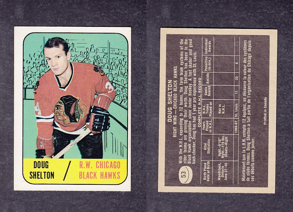 1967-68 TOPPS HOCKEY CARD #53 D. SHELTON photo 1967-68 TOPPS HOCKEY CARD #53 D. SHELTON photo