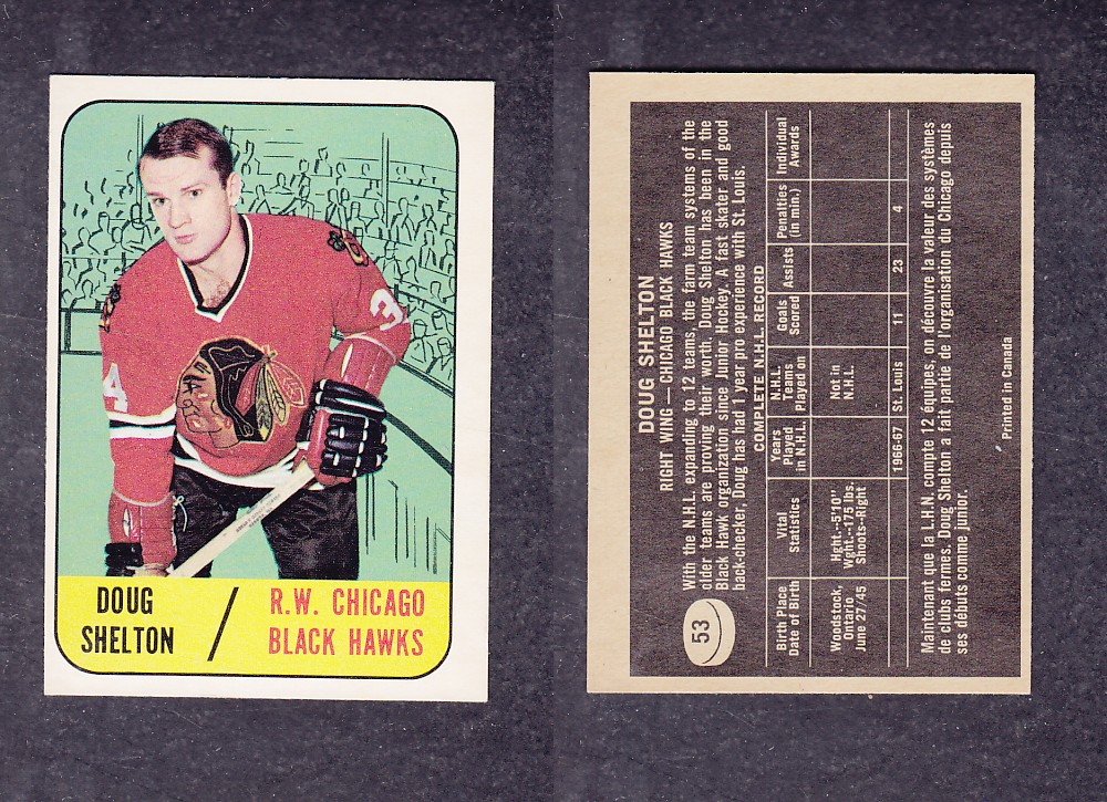 1967-68 TOPPS HOCKEY CARD #53 D. SHELTON photo 1967-68 TOPPS HOCKEY CARD #53 D. SHELTON photo