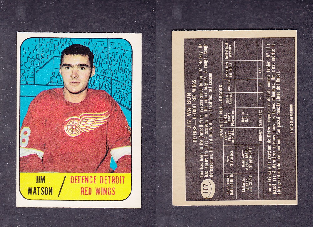 1967-68 TOPPS HOCKEY CARD #107 J. WATSON photo 1967-68 TOPPS HOCKEY CARD #107 J. WATSON photo