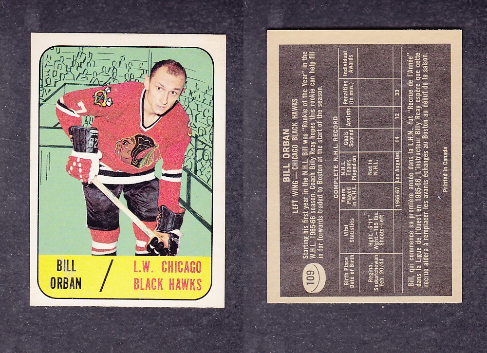 1967-68 TOPPS HOCKEY CARD #109 B. ORBAN photo 1967-68 TOPPS HOCKEY CARD #109 B. ORBAN photo
