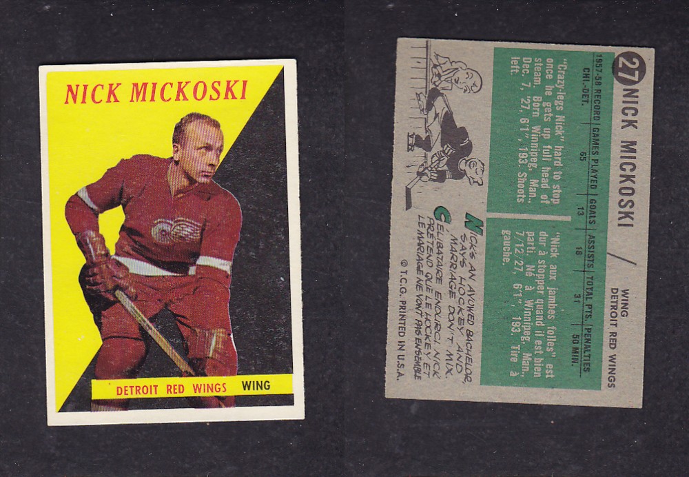1958-59 TOPPS HOCKEY CARD #27 N. MICKOSKI photo 1958-59 TOPPS HOCKEY CARD #27 N. MICKOSKI photo