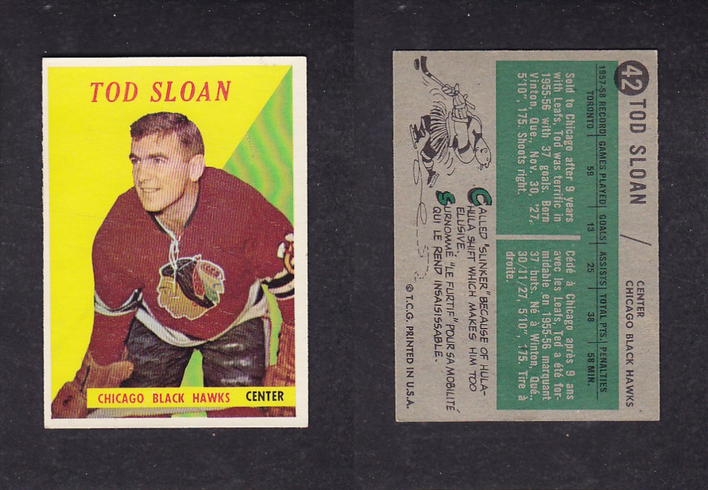 1958-59 TOPPS HOCKEY CARD #42 T. SLOAN photo 1958-59 TOPPS HOCKEY CARD #42 T. SLOAN photo