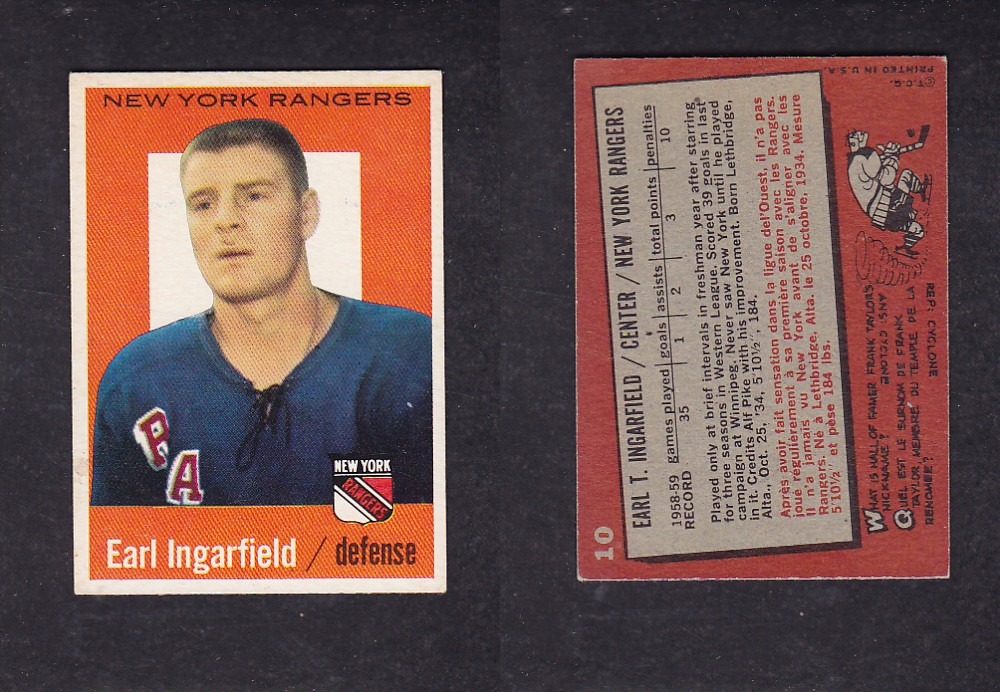 1959-60 TOPPS HOCKEY CARD #10 E. INGARFIELD photo 1959-60 TOPPS HOCKEY CARD #10 E. INGARFIELD photo