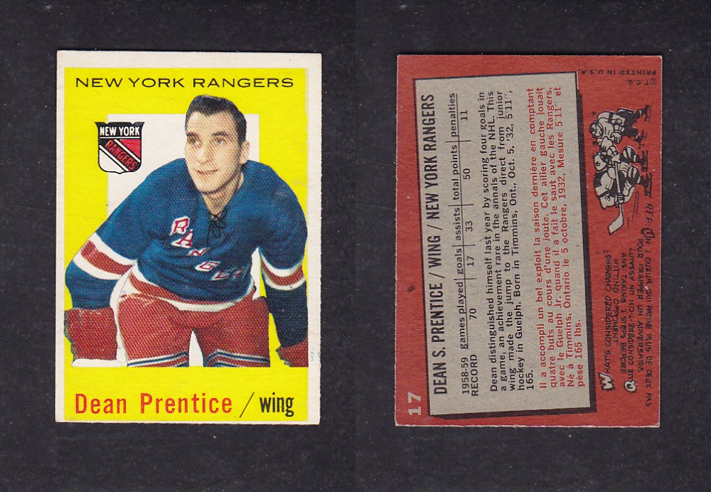 1959-60 TOPPS HOCKEY CARD #17 D. PRENTICE photo 1959-60 TOPPS HOCKEY CARD #17 D. PRENTICE photo